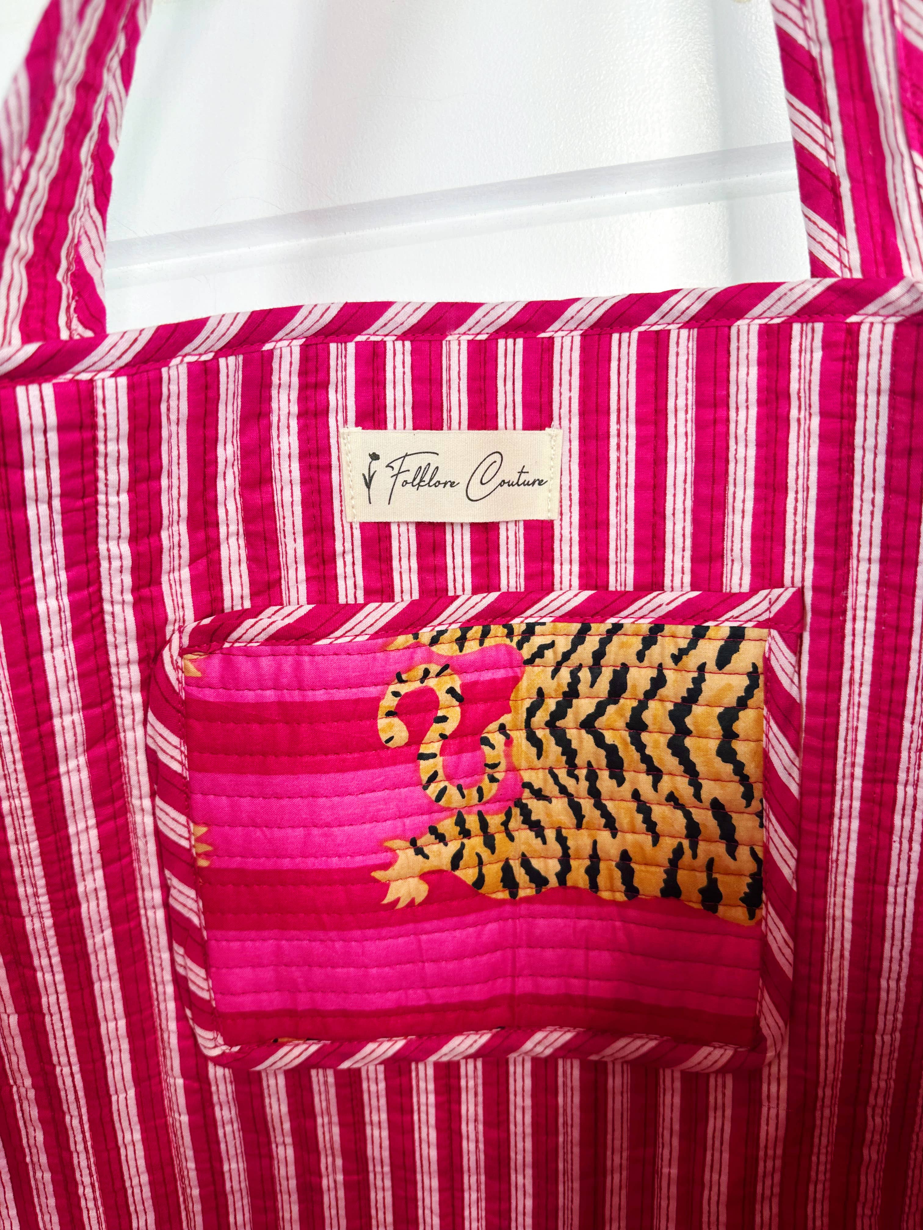 Quilted Tote Bag, Hot Pink Tiger Tote | JAC Designs