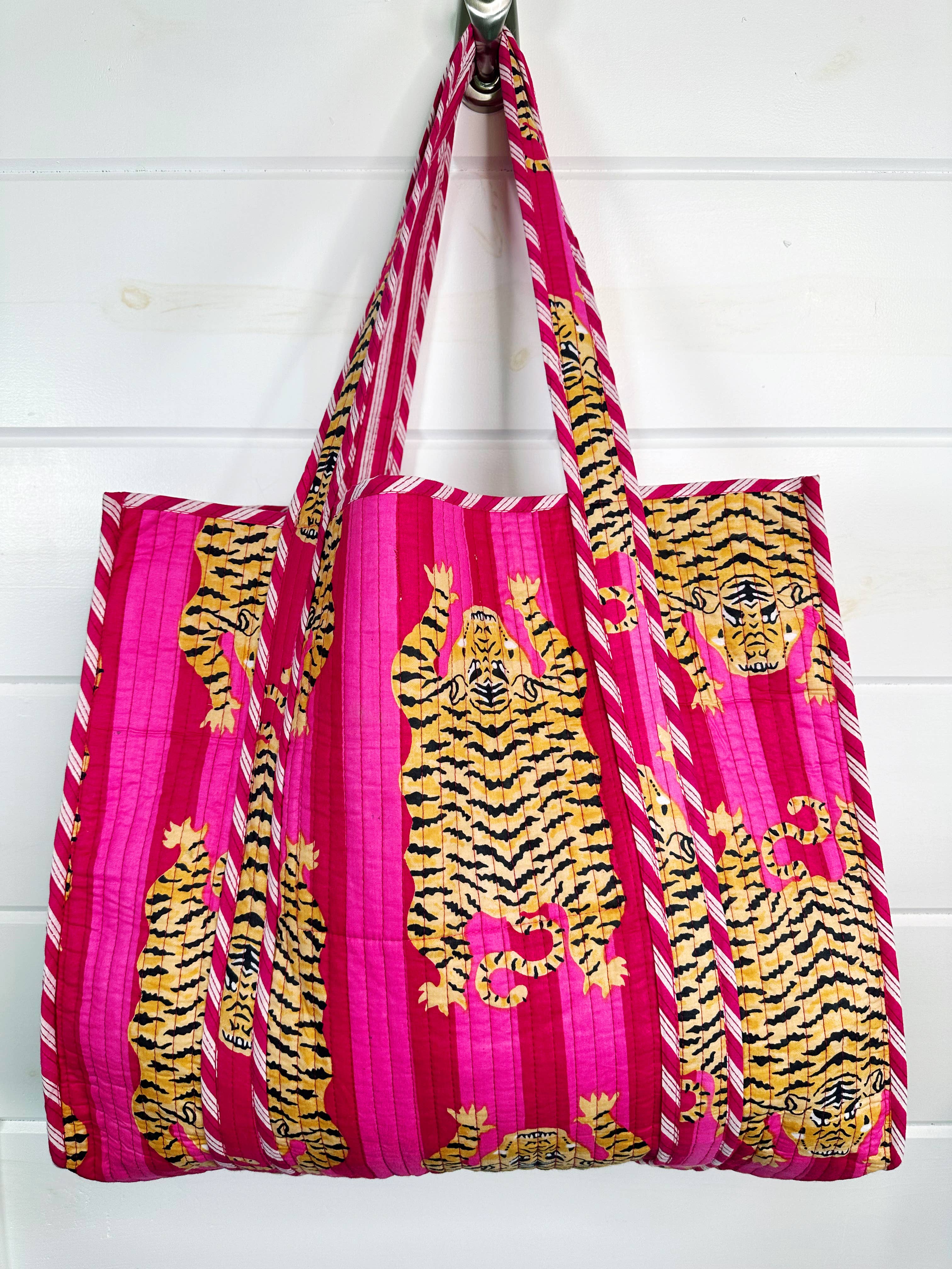 Quilted Tote Bag, Hot Pink Tiger Tote | JAC Designs